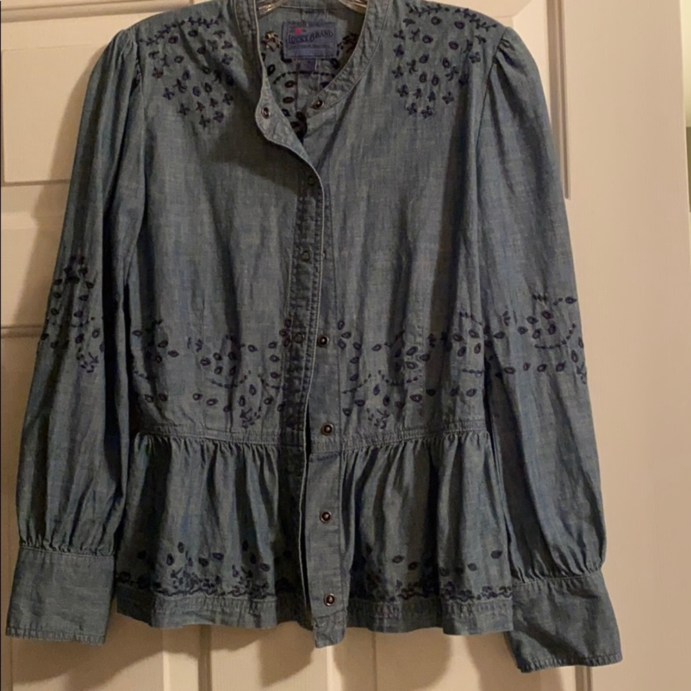 Embroidered denim Lucky Brand button up shirt